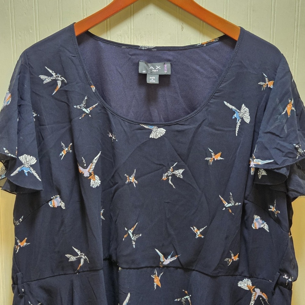 AX Paris Dress Womens 26 Blue Bird Print Flutter‎ Sleeve Fit & Flare Plus Size